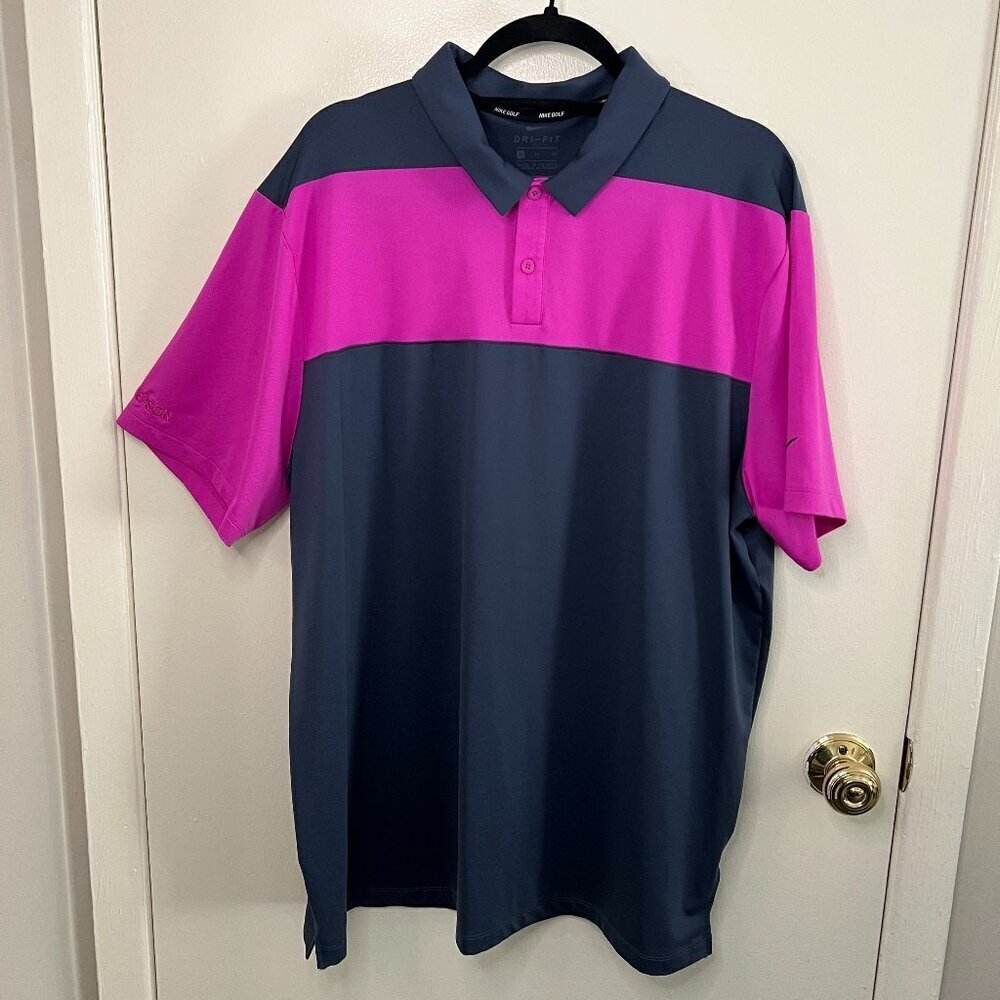 Men's Nike Gray/Magenta Dri-Fit Short Sleeve Golf Polo Shirt, Size XL